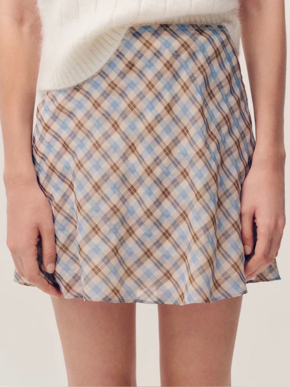 Reformation Brandy Skirt - Brown Blue Check, Size S